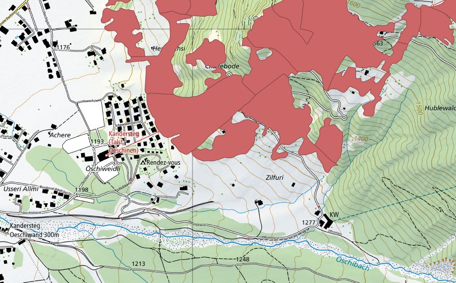 swisstopo national map showing the protected perimeter of I de Huble (Dry meadow)