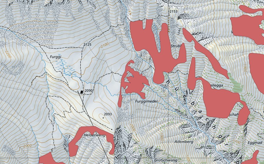 Carte nationale swisstopo avec le périmètre protégé de I de Wenge (Prairie sèche)