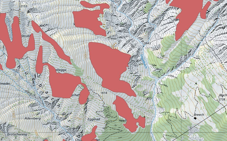 Carte nationale swisstopo avec le périmètre protégé de I de Wenge (Prairie sèche)
