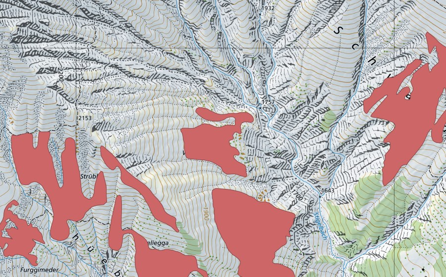 Landeskarte swisstopo mit dem Schutzperimeter von I de Wenge (Trockenwiese)
