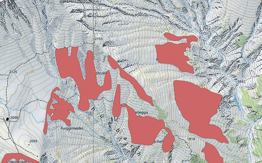 Carte nationale swisstopo avec le périmètre protégé de I de Wenge (Prairie sèche)
