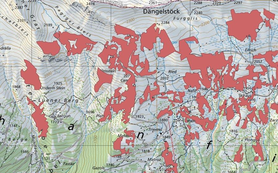 Carte nationale swisstopo avec le périmètre protégé de Im Berg (Prairie sèche)