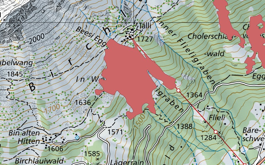 Landeskarte swisstopo mit dem Schutzperimeter von Im Wengen (Trockenwiese)