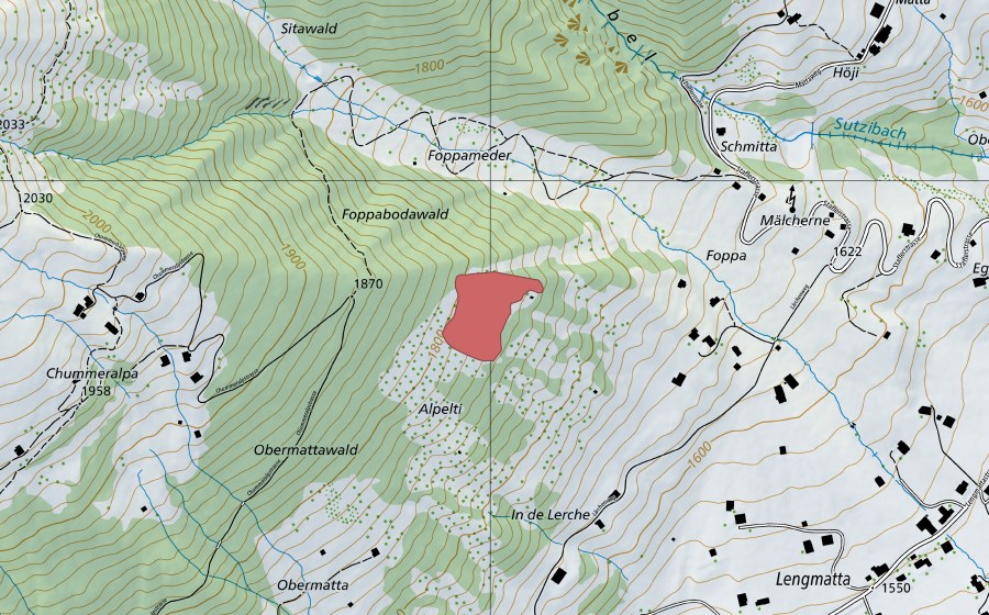 Landeskarte swisstopo mit dem Schutzperimeter von In der Lerchen (Trockenwiese)