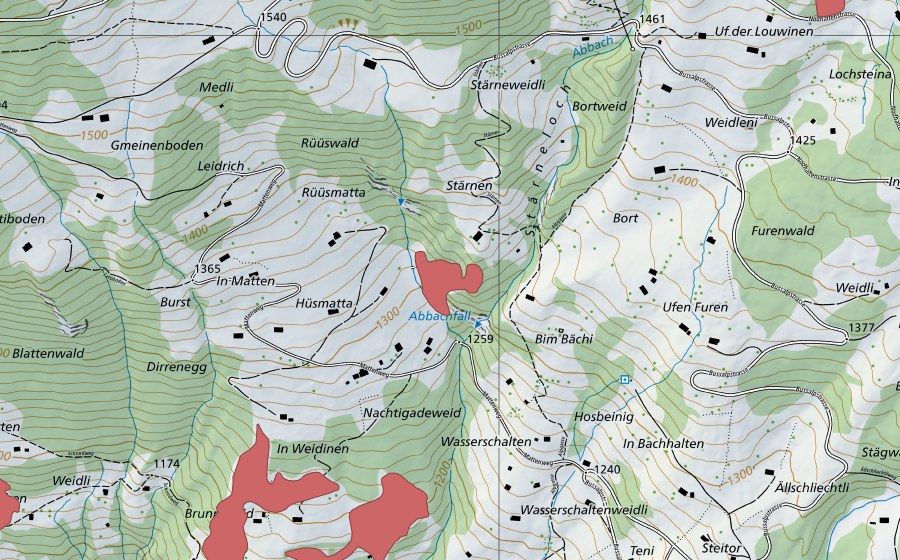 Landeskarte swisstopo mit dem Schutzperimeter von In Matten (Trockenwiese)