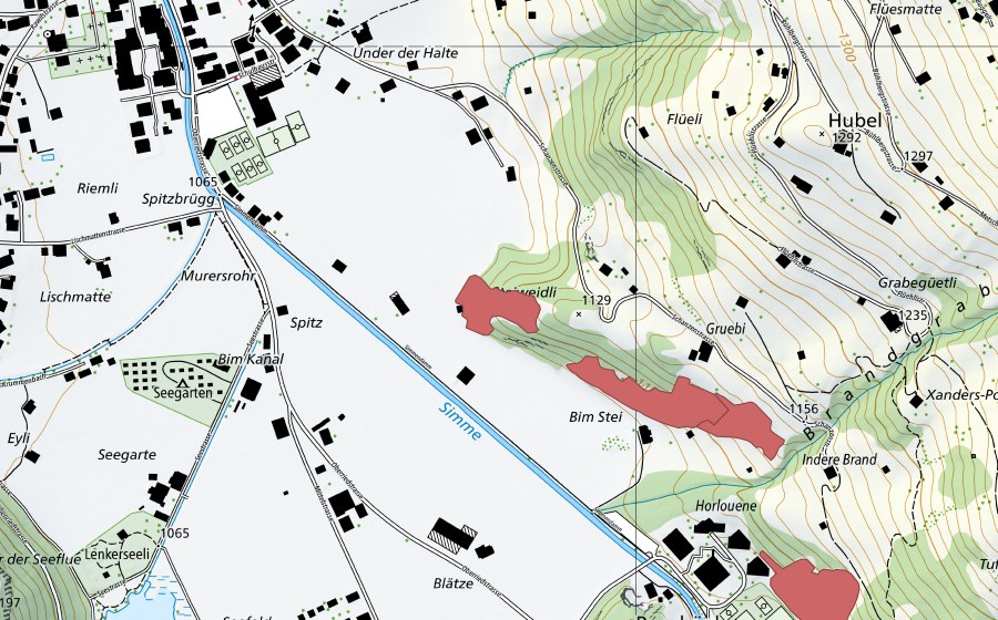 swisstopo national map showing the protected perimeter of Indere Brand (Dry meadow)