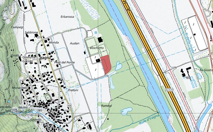 swisstopo national map showing the protected perimeter of Iragna (Dry meadow)