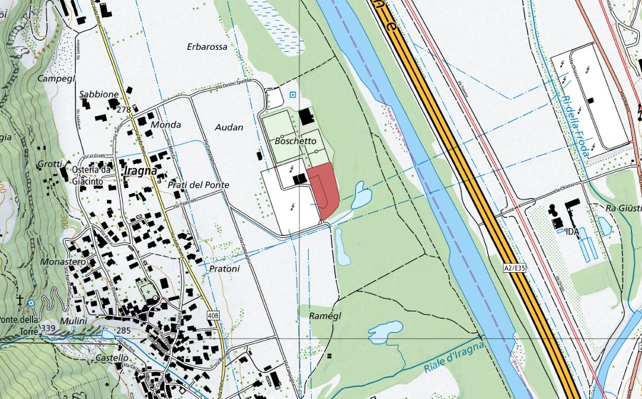 swisstopo national map showing the protected perimeter of Iragna (Dry meadow)