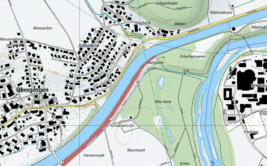 Carte nationale swisstopo avec le périmètre protégé de Kanalbord (Prairie sèche)