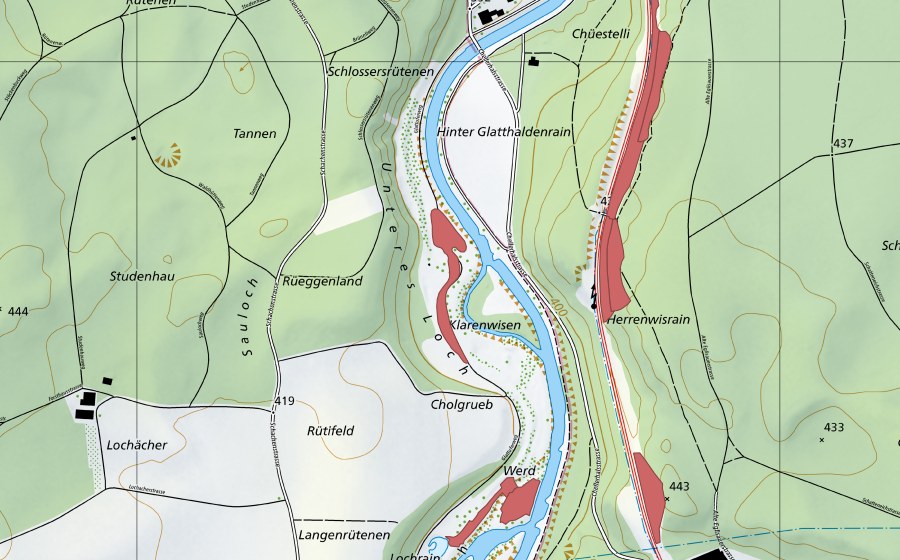 Carte nationale swisstopo avec le périmètre protégé de Klarenwisen (Prairie sèche)