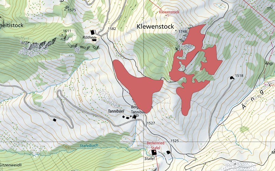 Carta nazionale swisstopo con il perimetro protetto di Klewenstock (Prato secco)