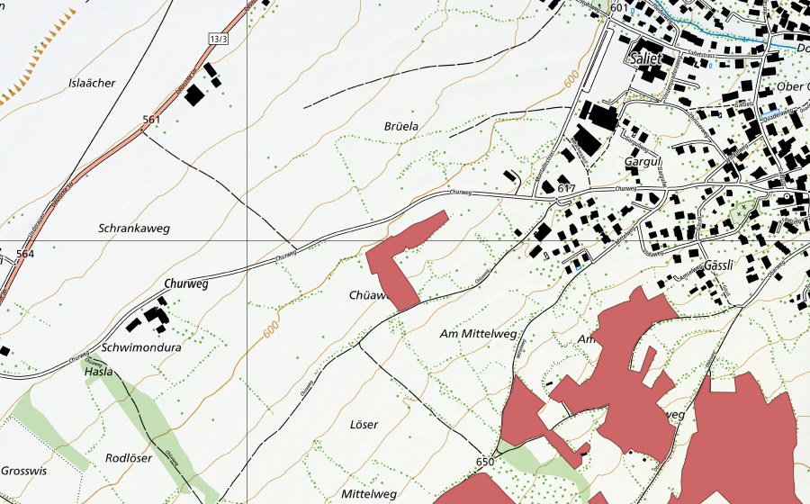 Carte nationale swisstopo avec le périmètre protégé de Kühweg (Prairie sèche)