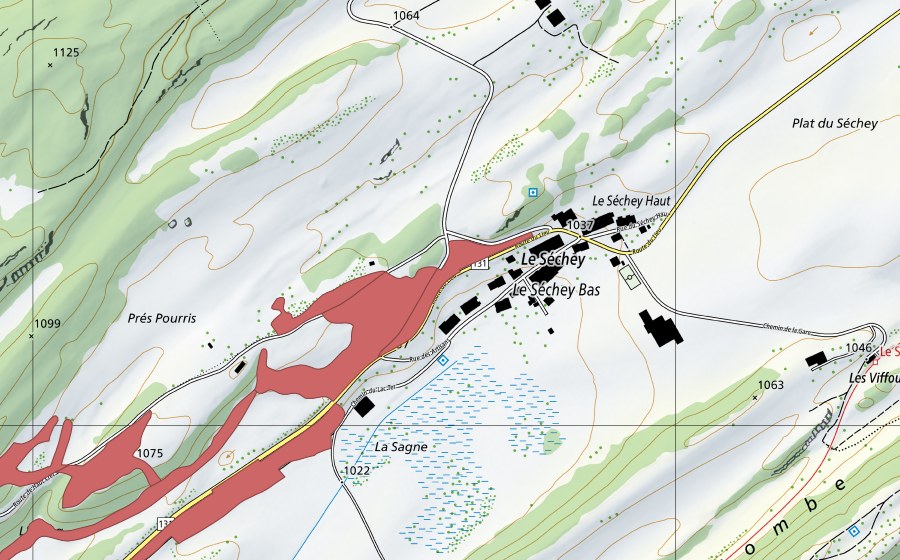 Carta nazionale swisstopo con il perimetro protetto di L'Etang (Prato secco)