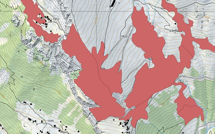 Landeskarte swisstopo mit dem Schutzperimeter von L'Infloria (Trockenwiese)