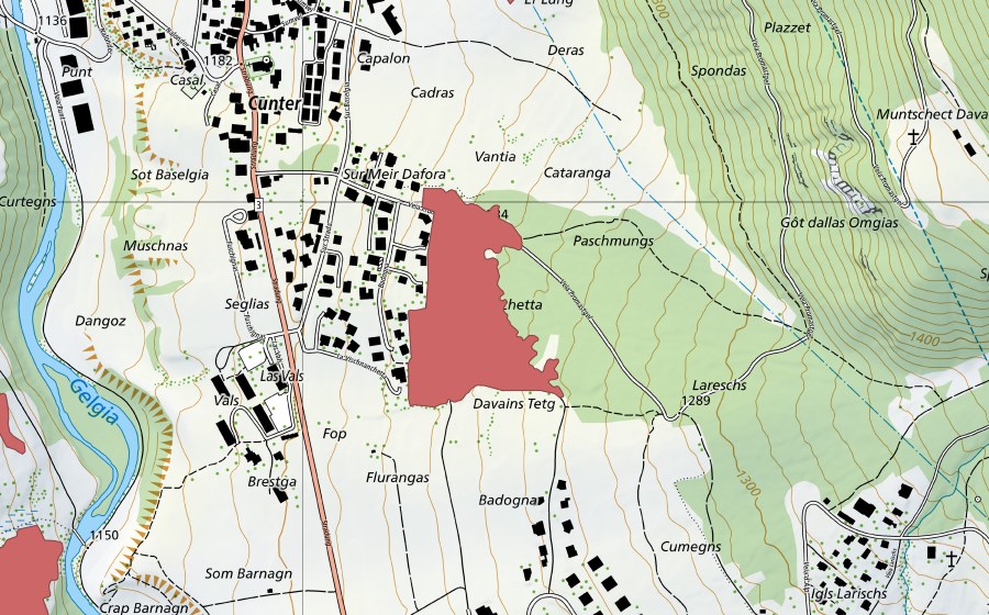 Landeskarte swisstopo mit dem Schutzperimeter von La Badogna (Trockenwiese)