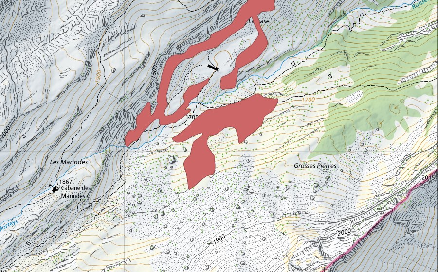 Carte nationale swisstopo avec le périmètre protégé de La Case (Prairie sèche)