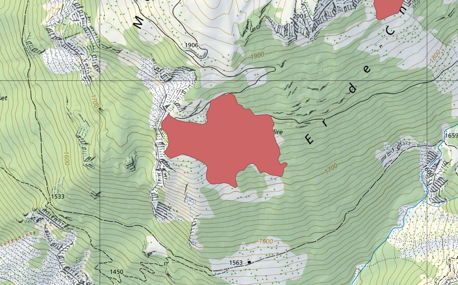 Carte nationale swisstopo avec le périmètre protégé de La Comalire (Prairie sèche)