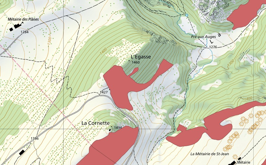 Landeskarte swisstopo mit dem Schutzperimeter von La Cornette (Trockenwiese)