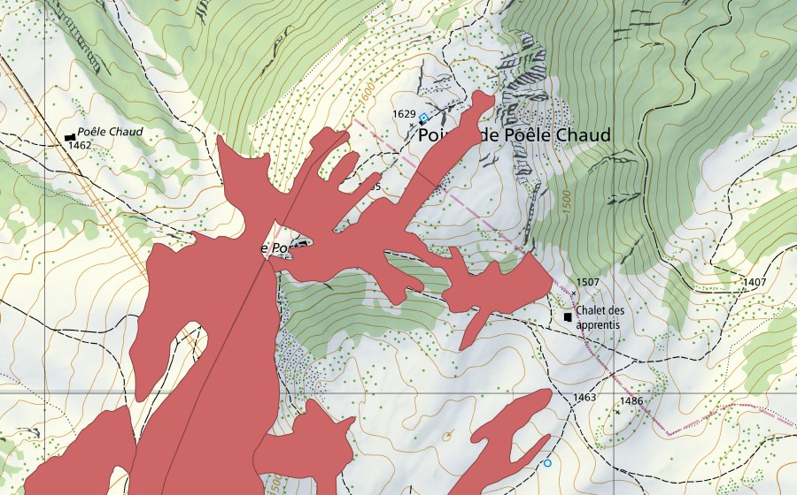 Carte nationale swisstopo avec le périmètre protégé de La Dôle (Prairie sèche)