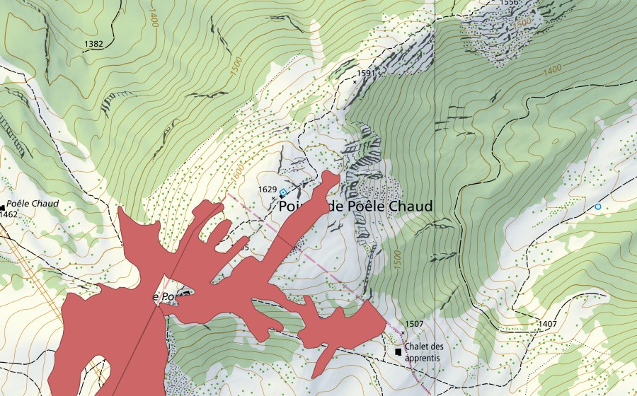 Landeskarte swisstopo mit dem Schutzperimeter von La Dôle (Trockenwiese)