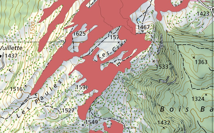 Landeskarte swisstopo mit dem Schutzperimeter von La Dôle (Trockenwiese)
