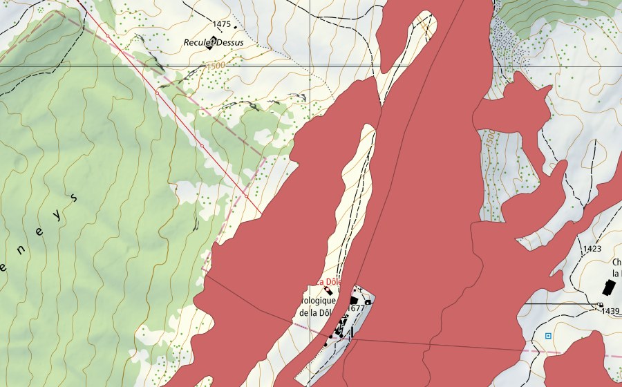 Landeskarte swisstopo mit dem Schutzperimeter von La Dôle (Trockenwiese)