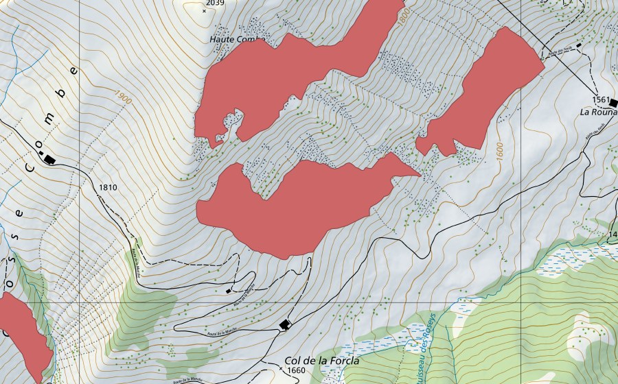 Landeskarte swisstopo mit dem Schutzperimeter von La Forcla (Trockenwiese)