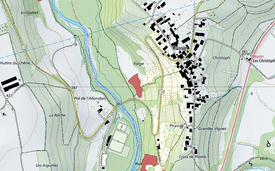 Carte nationale swisstopo avec le périmètre protégé de La Forge (Prairie sèche)