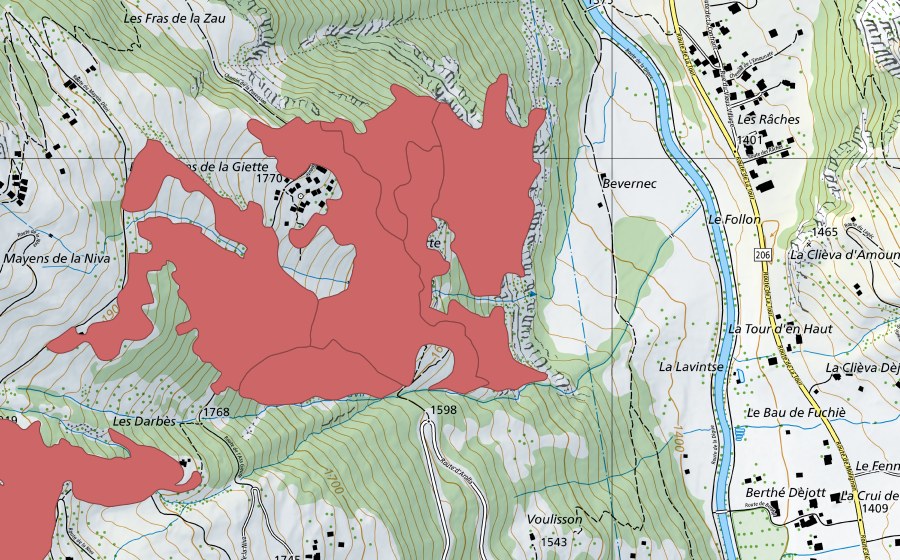 swisstopo national map showing the protected perimeter of La Giette (Dry meadow)