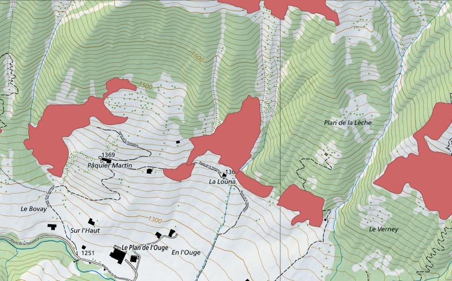 Landeskarte swisstopo mit dem Schutzperimeter von La Loune (Trockenwiese)