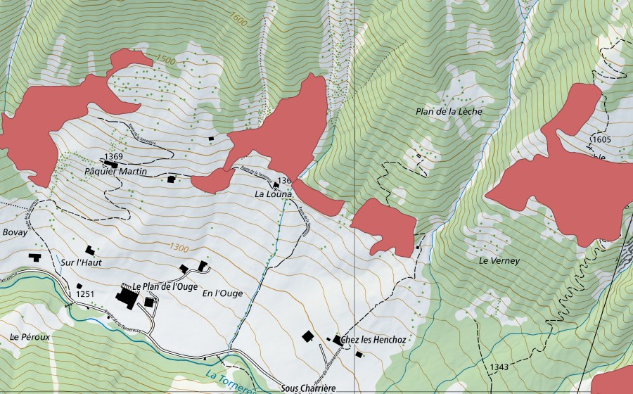 Landeskarte swisstopo mit dem Schutzperimeter von La Loune (Trockenwiese)