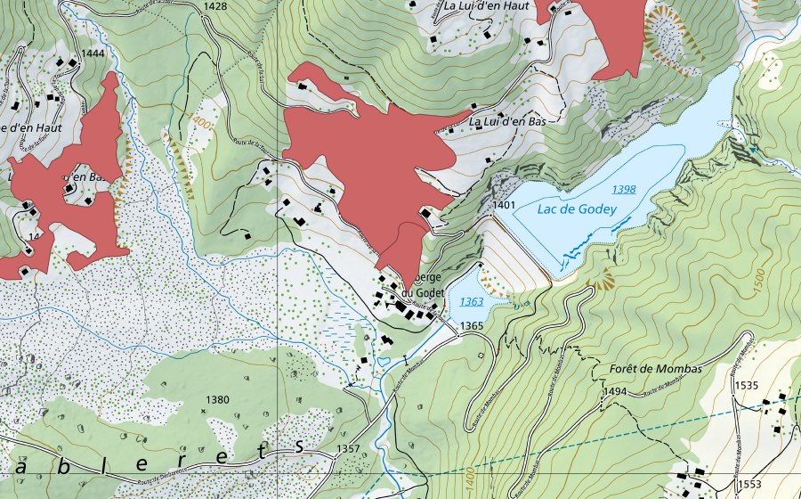 Landeskarte swisstopo mit dem Schutzperimeter von La Lui Dessous (Trockenwiese)
