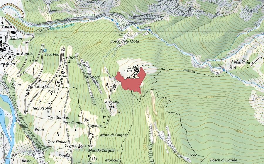 Landeskarte swisstopo mit dem Schutzperimeter von La Motta (Trockenwiese)