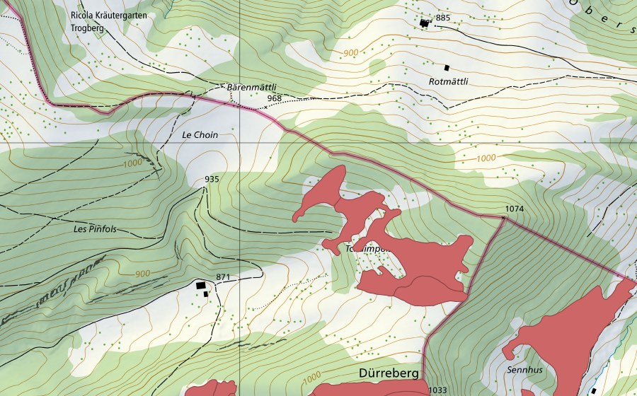 Carte nationale swisstopo avec le périmètre protégé de La Neuve Vie (Prairie sèche)
