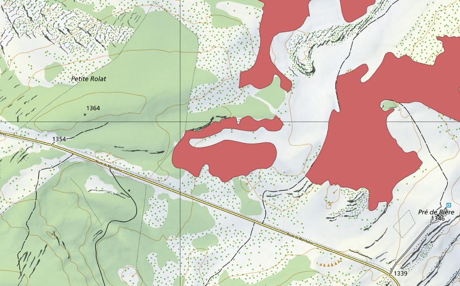 Landeskarte swisstopo mit dem Schutzperimeter von La Perrause (Trockenwiese)