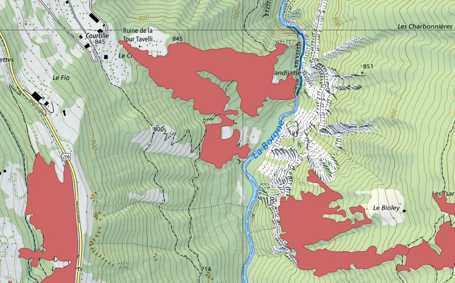 Carte nationale swisstopo avec le périmètre protégé de La Pirra (Prairie sèche)