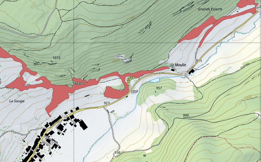 Carte nationale swisstopo avec le périmètre protégé de La Sauge (Prairie sèche)