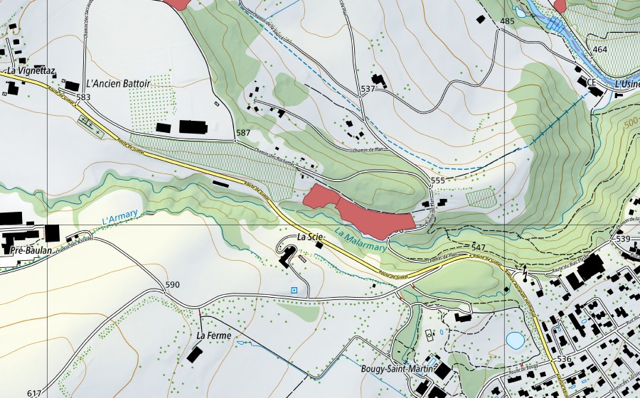 Landeskarte swisstopo mit dem Schutzperimeter von La Scie (Trockenwiese)