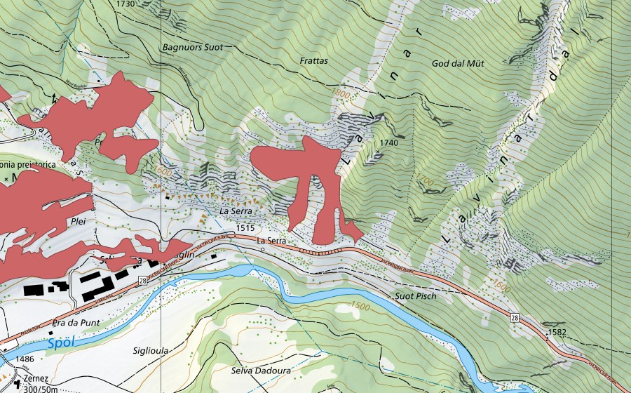 Carta nazionale swisstopo con il perimetro protetto di La Serra (Prato secco)