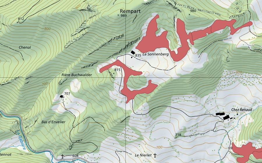 Carta nazionale swisstopo con il perimetro protetto di La Sonnenberg (Prato secco)