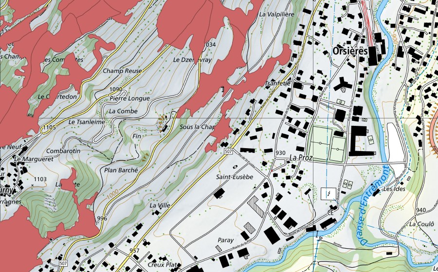 Landeskarte swisstopo mit dem Schutzperimeter von La Theuse (Trockenwiese)