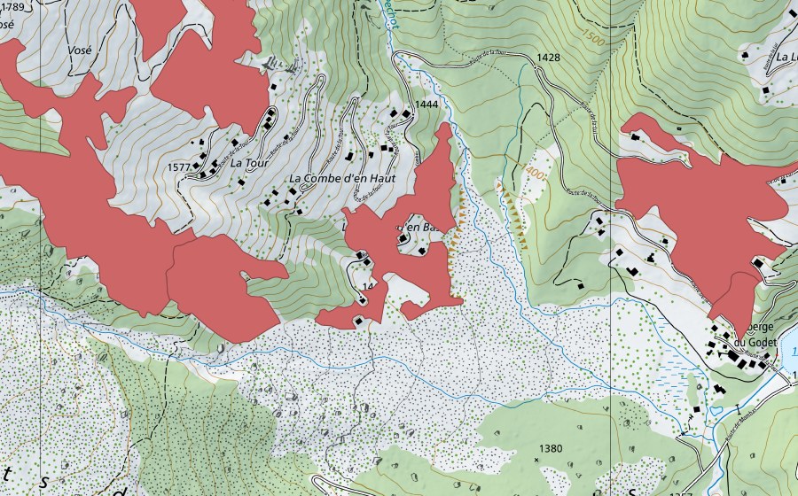 Landeskarte swisstopo mit dem Schutzperimeter von La Tour (Trockenwiese)