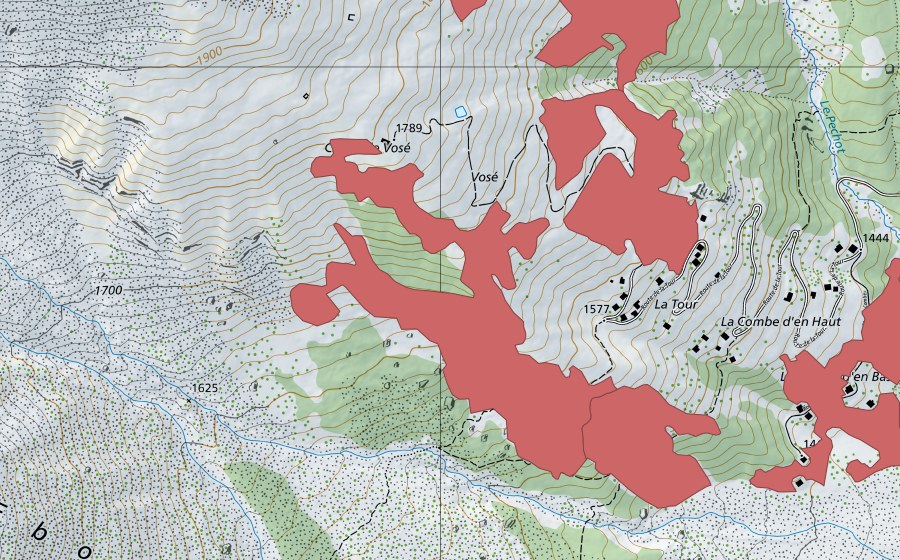 Landeskarte swisstopo mit dem Schutzperimeter von La Tour (Trockenwiese)