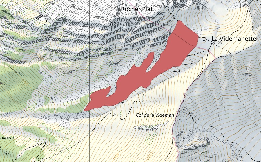 Landeskarte swisstopo mit dem Schutzperimeter von La Videman Dessus (Trockenwiese)
