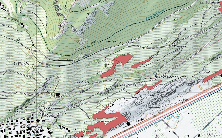 Carta nazionale swisstopo con il perimetro protetto di Lac Souterrain (Prato secco)