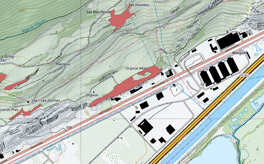Landeskarte swisstopo mit dem Schutzperimeter von Lac Souterrain (Trockenwiese)