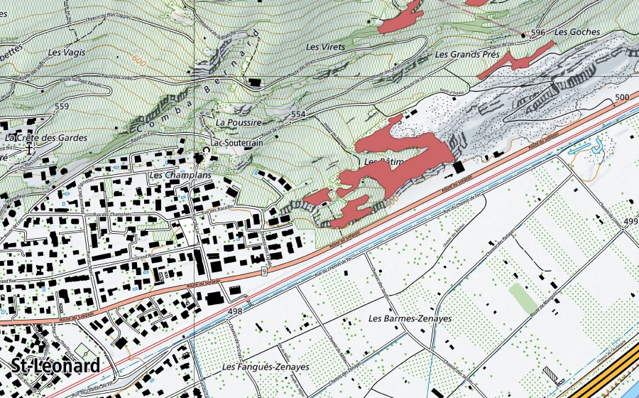 Carta nazionale swisstopo con il perimetro protetto di Lac Souterrain (Prato secco)