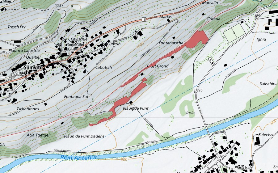 swisstopo national map showing the protected perimeter of Laits (Dry meadow)