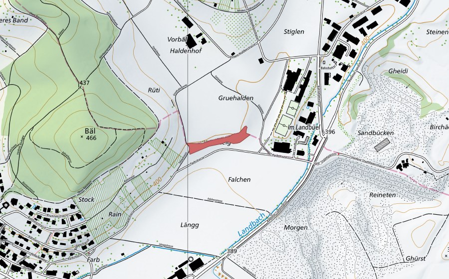 Carte nationale swisstopo avec le périmètre protégé de Landbüel (Prairie sèche)