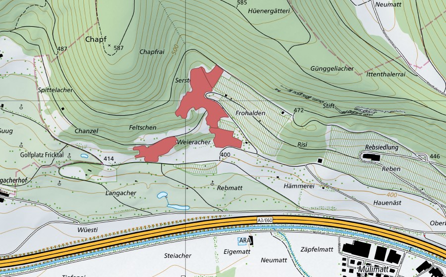 Carta nazionale swisstopo con il perimetro protetto di Langenacher (Prato secco)